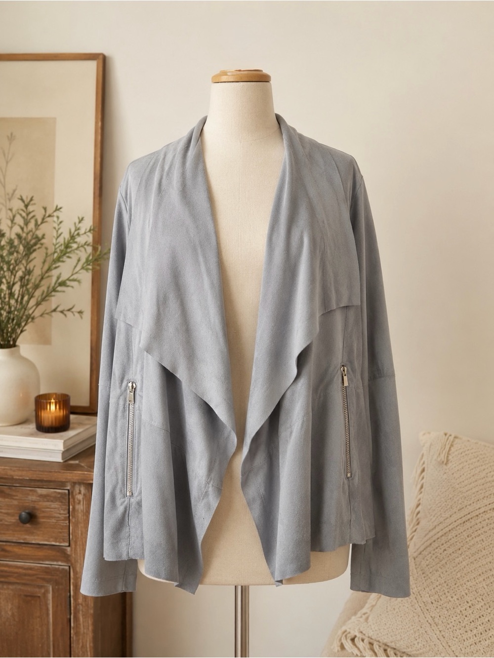 Nordstrom Open-Front Draped Suede Jacket in Light Gray